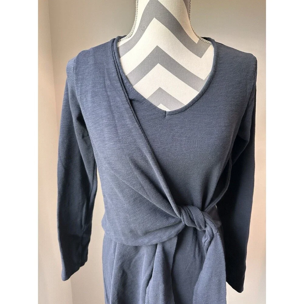 Spartina 449 Deanna Faux Wrap Dress Navy Blue Long Sleeve V Neck Small Coastal